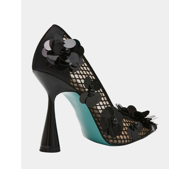 NEW BETSEY JOHNSON Nash Mesh Pumps With Floral Embellishments in black 7253m7 - Picture 10 of 15